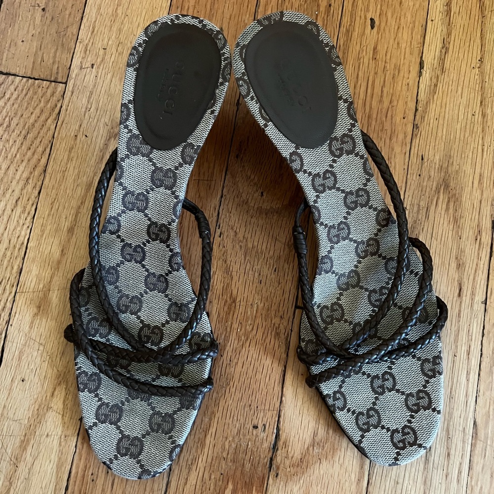 GUCCI GG CANVAS SANDAL HEELS